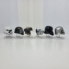 Star Wars Diecast Lot of 6 Black Silver Red Mini Helmets Stands Plastic Scratch