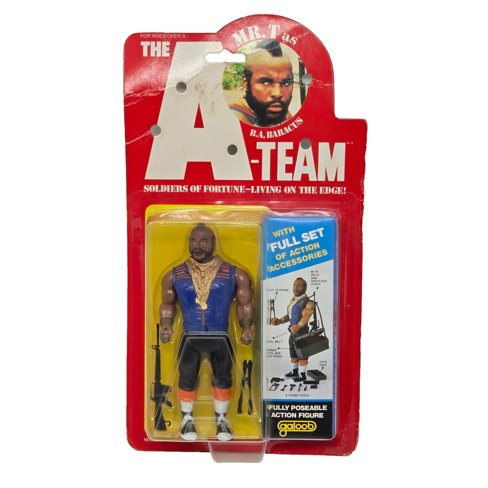 VINTAGE 1983 GALOOB A-TEAM MR. T B A BARACUS ACTION FIGURE NEW ON CARD – WEAR