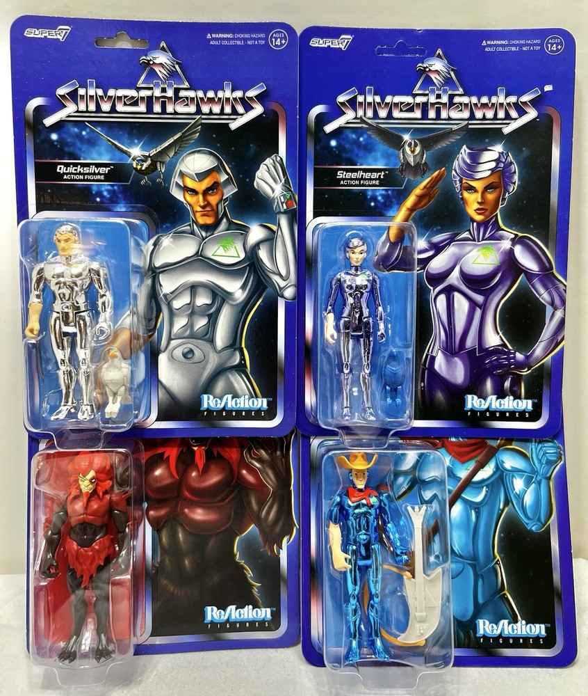 Super7 Reaction Silverhawks 4pk: MON*STAR., STEELHEART, BLUEGRASS, QUICKSILVER