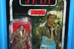 STAR WARS 2011 AFA GRADED MINT ON CARD TVC HAN SOLO TRENCH COAT FIGURE WEAPON
