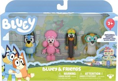 Bluey & Friends Action Figure 4 Pack Set Bluey, Snickers, Coco, Honey.