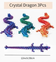 3D Printed Crystal Dragon 12In 3Pcs Flexible Articulated Fidget Toy Decor
