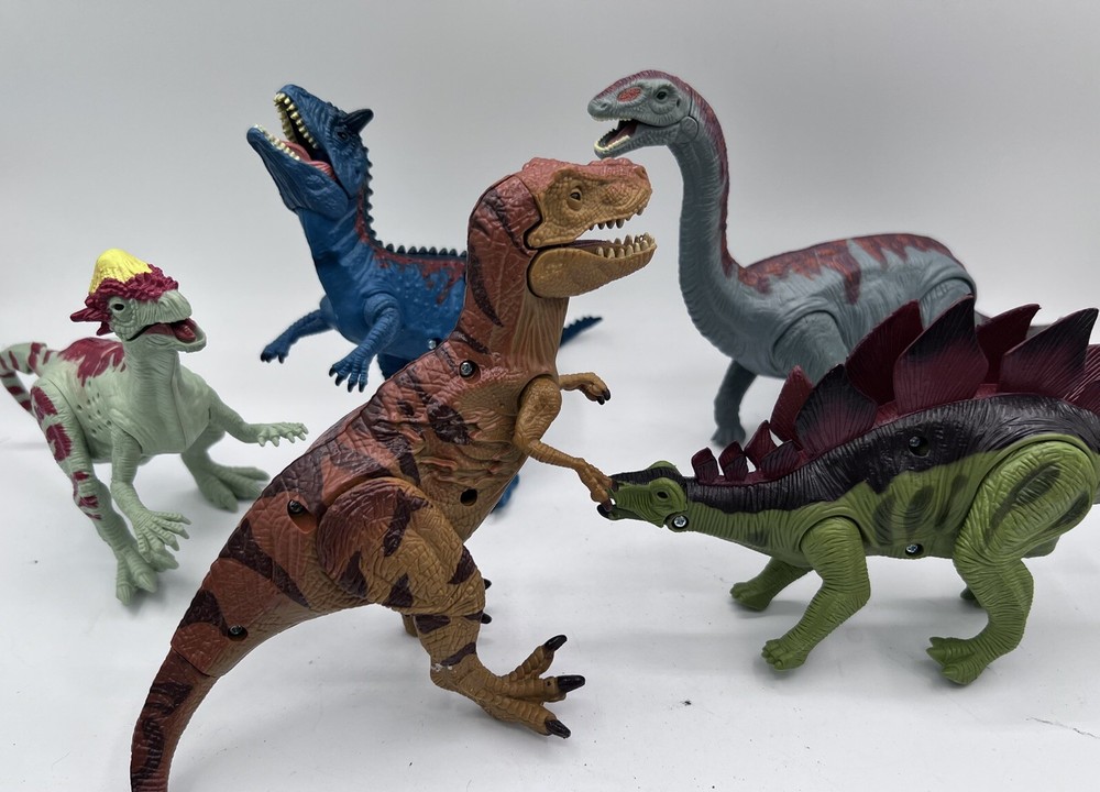 Kid Galaxy Dinosaurs Lot of 5 TRex Triceratops Stegosaurus Dilophosaurus
