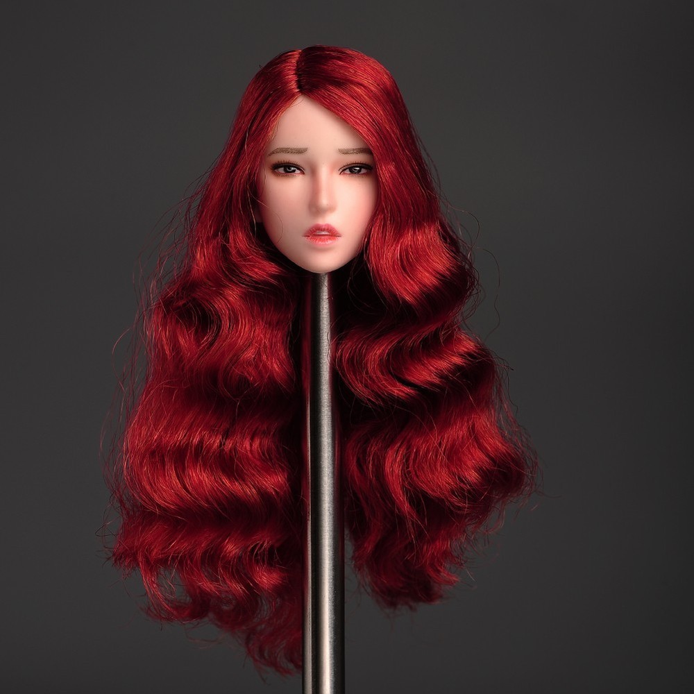 USA 1:6 Red Hair Girl Head Sculpture Carved Fit Woman Silicone Body Toy SDH027A