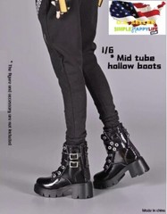 1/6 Female Black Leather Boots For Phicen Hot Toys 12″ figure worldbox ❶USA❶