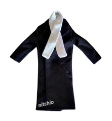 Mezco One:12 Pruneface – BLACK OVERCOAT & WHITE SILK SCARF 1/12 Soft Goods