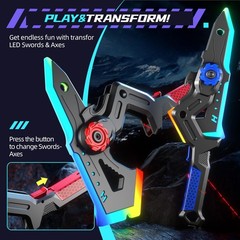 2 Pack LED Light Up Swords & Axe Toys – Rechargeable, Mist Spray, Sound Effects,