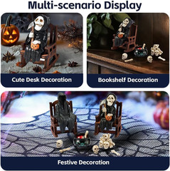 Cute Grim Reaper Shelf Sitter,Miniature Grim Reaper Statue on Rocking Chair,Goth