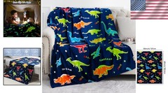 Dinosaur Blanket Glow in The Dark Kids Toy Throw Bed Decor for Boys Girls 50×60