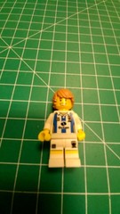 LEGO Minifigure Soccer Player Octan Sponsor Blue White Striped Jersey Sports