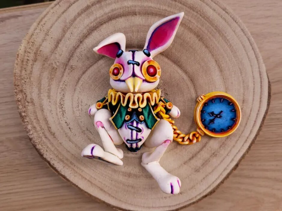 Articulated White Rabbit, Flexi Halloween gift, 3D Printed