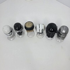Star Wars Diecast Lot of 6 Black Silver Red Mini Helmets Stands Plastic Scratch