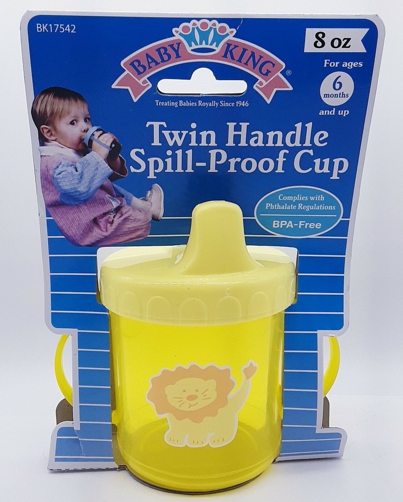 NOS Vintage Sippy Drinking Cup w/ Lid 8 oz Yellow Unisex Spill Proof 6month & up