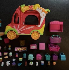 Large Lot Of Shopkins Moose Toys Collectible Mini Figures, Bags, Smoothie Truck