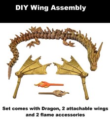 3D Printed Steampunk Dragon Figurine, Articulated, DIY Wings, 17.5″, Metal Gold