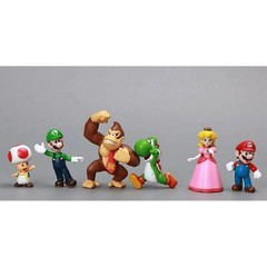 6pc Super Mario Bros Peach Toad Mario Luigi Yoshi Donkey Kong Action Figure Toys