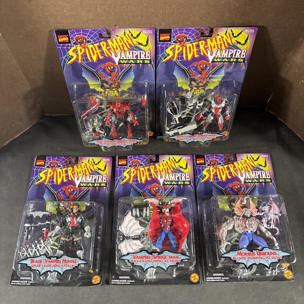 COMPLETE SET VAMPIRE WARS ACTION FIGURE LOT SPIDER-MAN BLADE MORBIUS NEW TOY BIZ