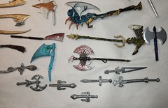 48 Pc. Mixed Action Figure Accessories Lot. Motu 200x Batman Transformers