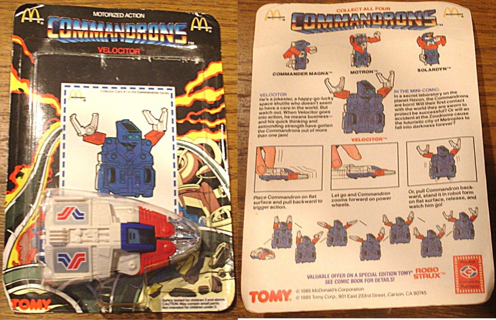McDONALDS COMMANDRONS VELOCITOR VEHICLE ACTION FIGURE MINT ON CARD 1985