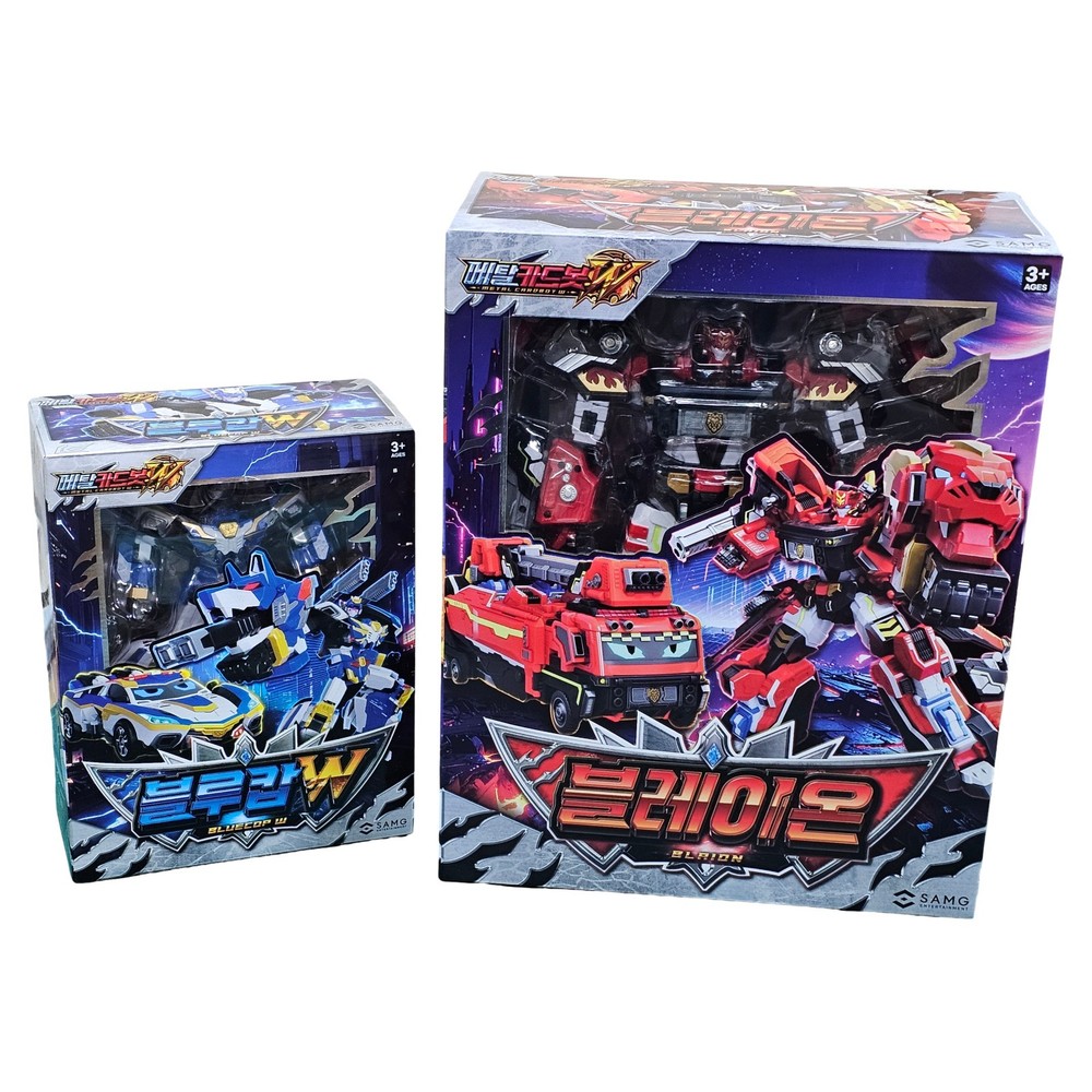 SAMG Metal Cardbot W Bluecop W & Blaion Transforming Robot Bundle
