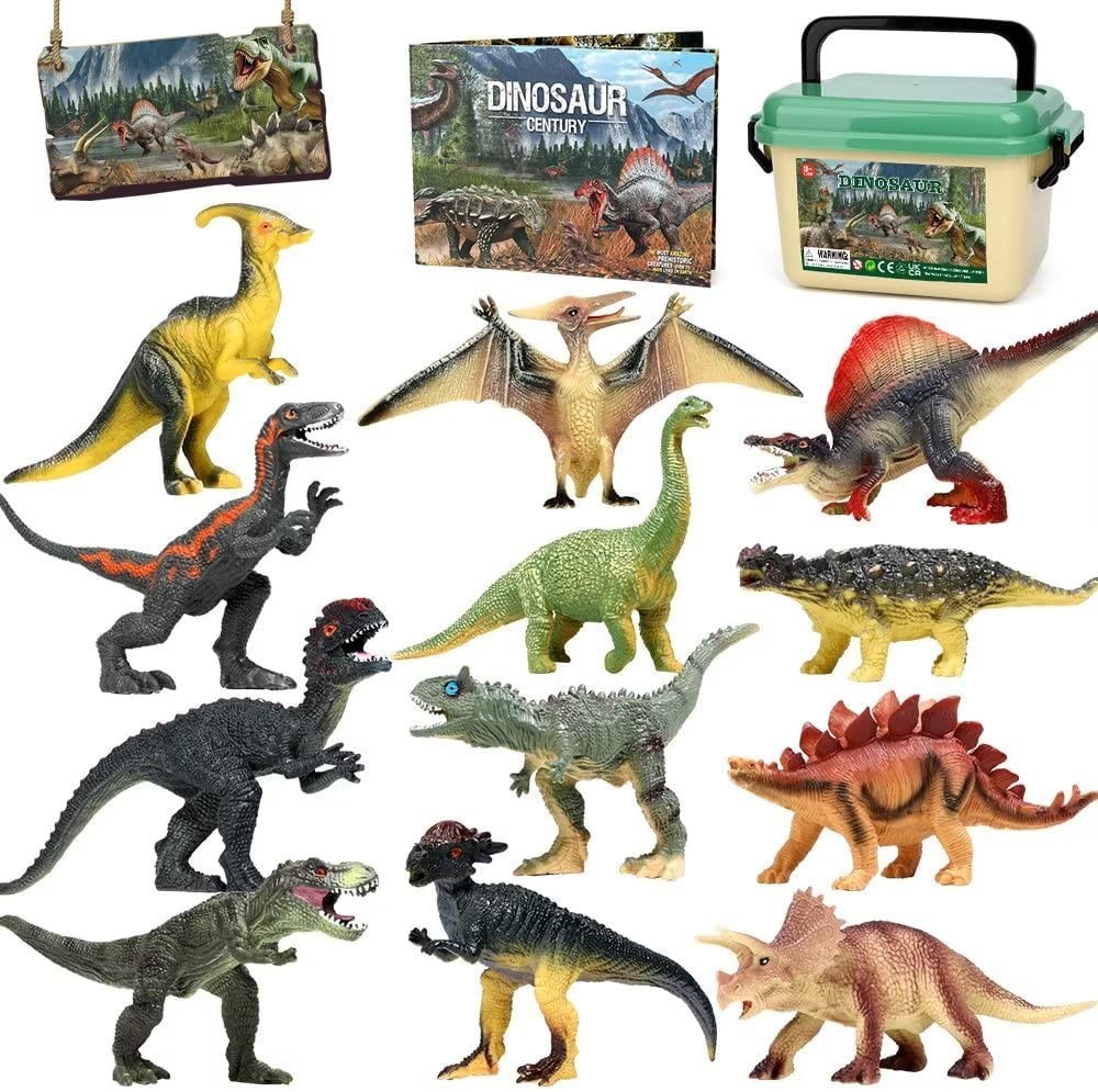 Realistic Dinosaur Figure Toys,12 Pack 6″ Large Size Plastic Dinosaur Set w/Book