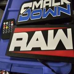WWE Mattel 3D Printed RAW SMACKDOWN 8 X 4 Lighted Wall Logo Accessory Bundle