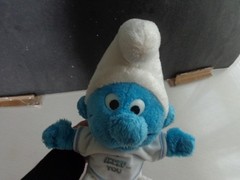Vintage 1979 large 10″ Stuffed Smurf and 4 Small rubber Smurfs