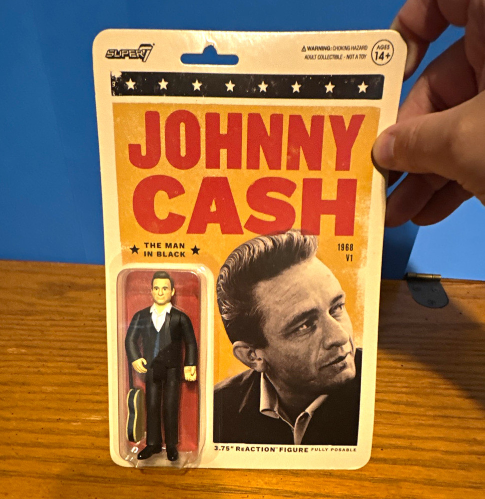Super7 ReAction Figure Johnny Cash Man in Black 3.75in Action Figure w/ Guitar