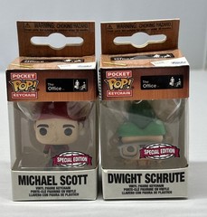 LOT OF 2 Funko Pocket Pop The Office Michael Scott Dwight Schrute Keychains Rare