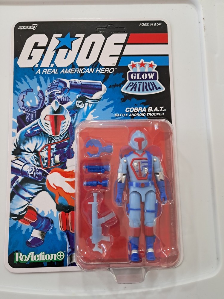 Gi Joe Super7 Reaction + Glow Patrol Cobra Bat Figure 3.75 Moc Blue Glow Army