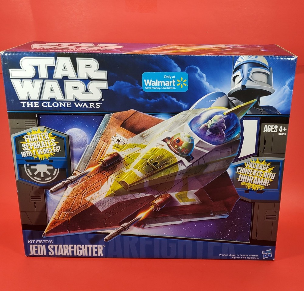 Star Wars 3.75″ Clone Wars Kit Fisto’s Jedi Starfighter TCW Walmart New Complete