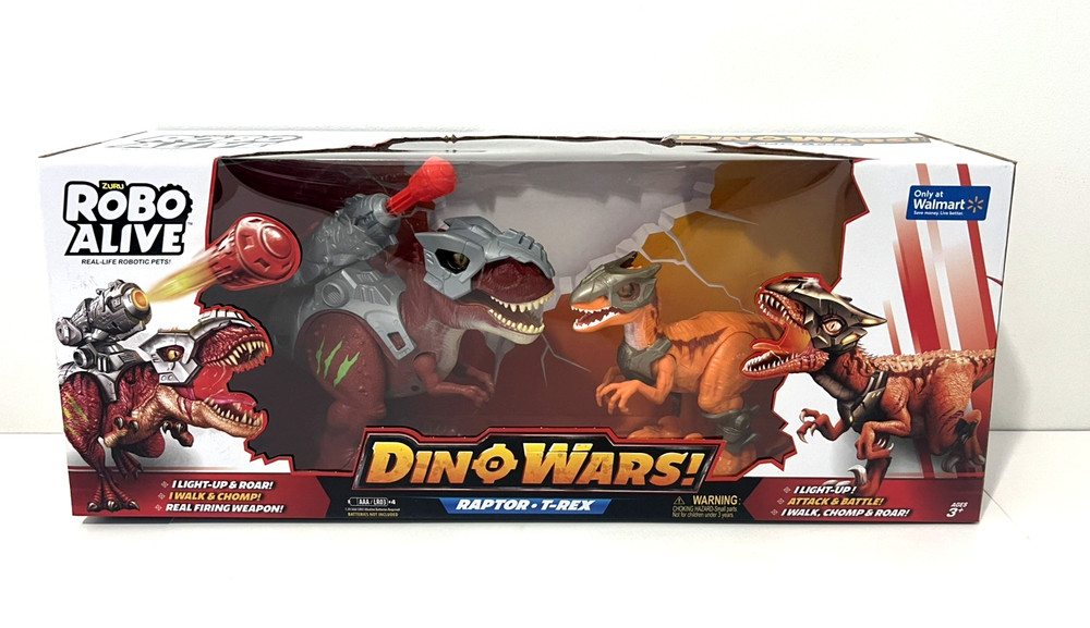 ZURU ROBO ALIVE DINO WARS RAPTOR T-REX 2 PACK DINOSAURS BATTLE SET LIGHTS SOUNDS