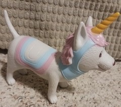 Ankyo Party Animals White Unicorn Dog Birthday Cake Topper Toy Pink Blue Outfit