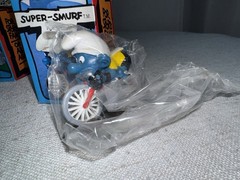 Vintage Super Smurfs LOT PVC Figure SET of 3 in Box Weightlifter Cyclist Boxer