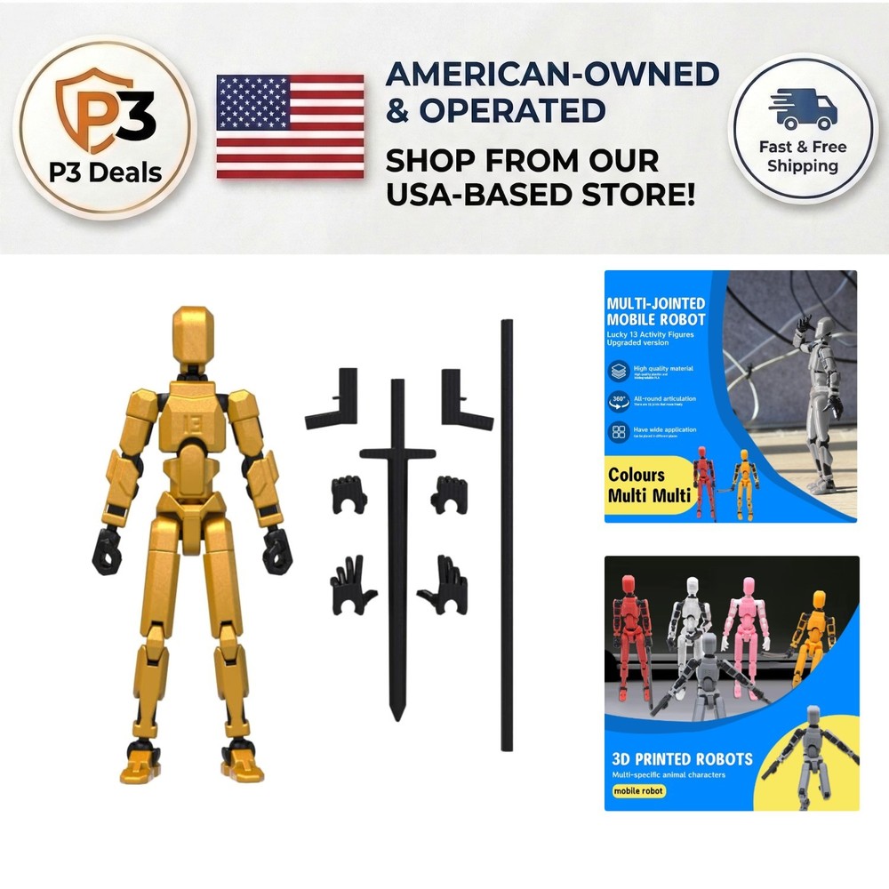 Pocket-Sized T13 Action Figure – 3D Printed Golden Robot with Customization