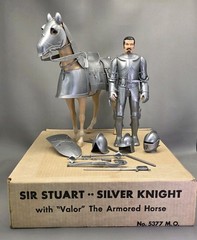 Marx Toy Co Sir Stuart Silver Noble Knight Figure & Valor Armored Horse Vintage