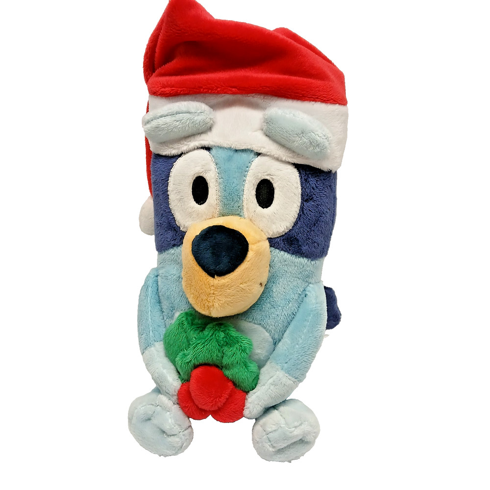 Animated Adventures Bluey & Friends Santa Hat Stuffed Plush Animal Toy Doll 12″