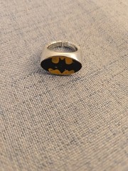 Vintage Batman 1989 Black And Yellow Silver Plastic Ring