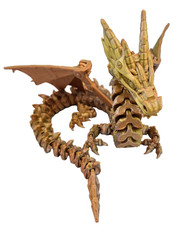 3D Printed Steampunk Dragon Figurine, Articulated, DIY Wings, 17.5″, Metal Gold