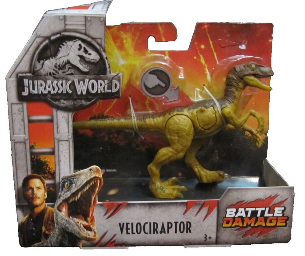 Jurassic World Battle Damage Velociraptor Figure – Brand NEW in Package