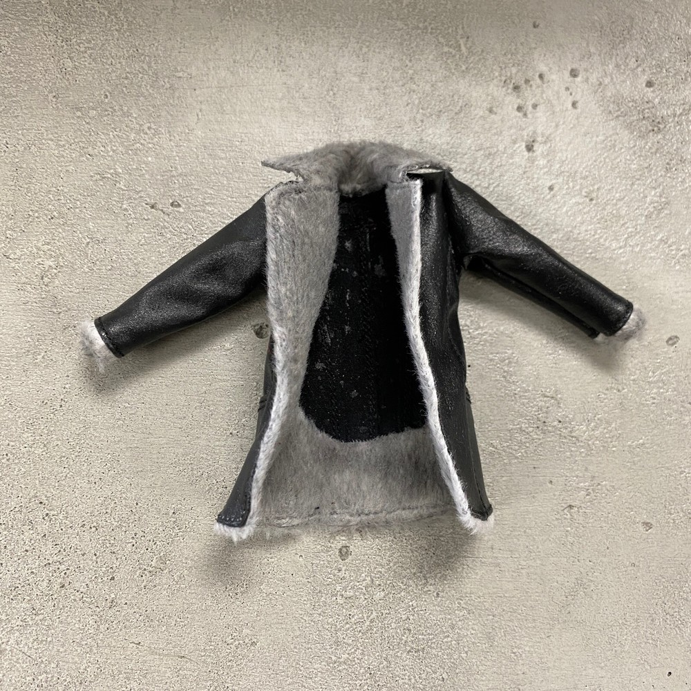 PB-LTC-FLBK: 1/12 Black Leather Coat with fur collar for 6″ slim body