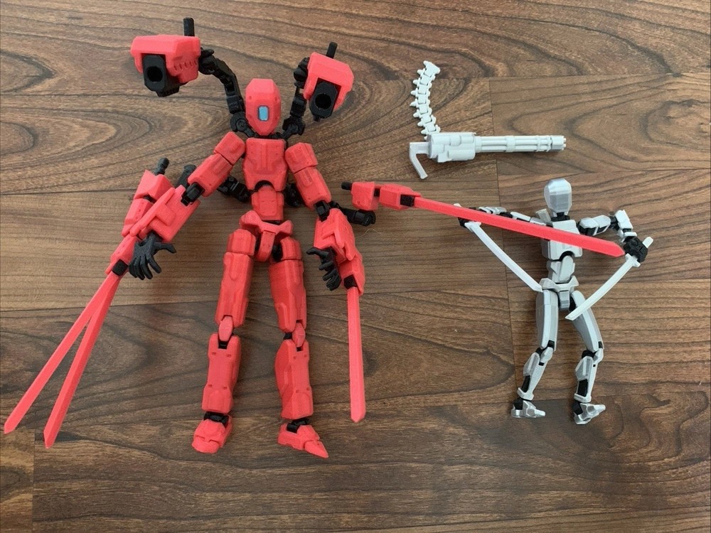 Titan13, Dummy 13, T13 Action Figure,Toy Robot Lot Of 2 8’’ Red & 5’’ Silver