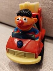 Sesame Street Fire Truck Ernie Red Pull Back’n Go Toy Car, Illco, Vintage, 1988