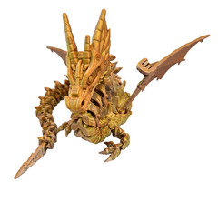 3D Printed Steampunk Dragon Figurine, Articulated, DIY Wings, 17.5″, Metal Gold