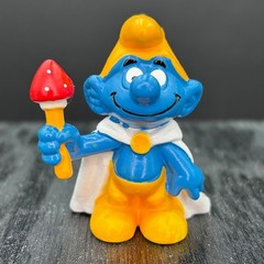 Smurfs 20074 King Smurf Figure Emperor Vtg PVC Bully Peyo Cape Crown Figurine
