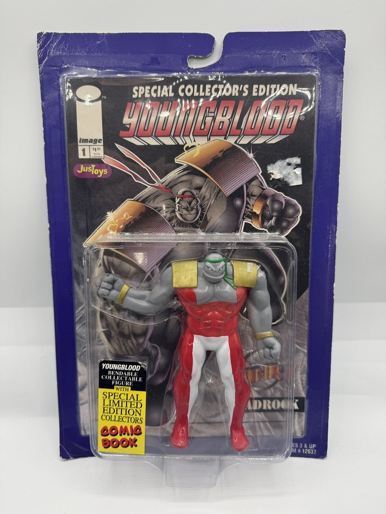 Youngblood Bedrock Bendable Action Figure w/Comic Book Just Toys 1995