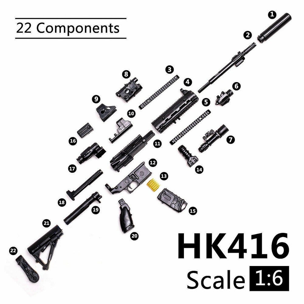 1/6 HK416 M416 Weapon For 12″ Action Figure Assault Rifle PUBG Guns Model