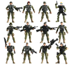 Army Men Action Figures Set OF 12 +12 WEAPON SET PLASTIC ABS GREEN BARRETS 1:18