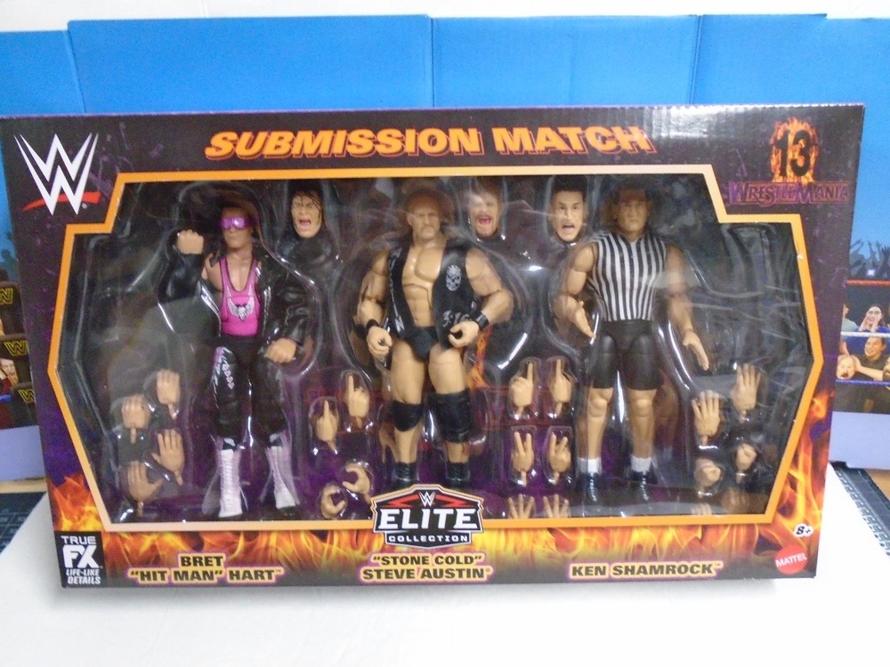 WWE Submission Match 3 pack Elite series figures Bret Stone Cold WrestleMania 13