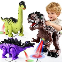 3-Pack Walking Dinosaur Toys for Boys 3 4 5 6 with Lights & Roaring Sounds